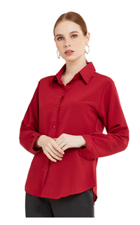 Shirt Kemeja Kerja Polos Plain Wanita Lengan Panjang Reguler Fit Premium Quality - Maroon