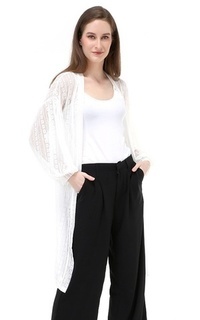 Cardigan Shevia Cardigan Long Sleeves Wanita Design Modern Atasan Fashionable - White