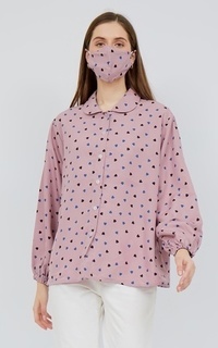 Blus KYUNG MIN Korean Oversized Blouse - S1 Heart - Dusty Pink