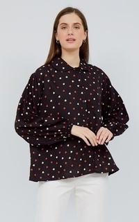 Kemeja KYUNG MIN Korean Oversized Blouse - S1 Heart - Black