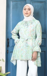 Blouse Miranda Chiffon - Green Flowers