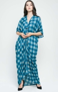 Long Dress Dress Wanita Danish Wardrobe Kaftan Audrey - Kotak Biru