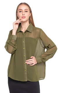 Shirt Calder Kemeja Atasan Transparan Front Button Opening Design Simple Plain Shirt Wanita - Green