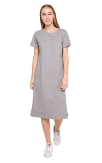 Gamis Dale Midi Dress Lengan Pendek Wanita Design Simple Motif Polos Relaxed Fit - Gray Gray-539422