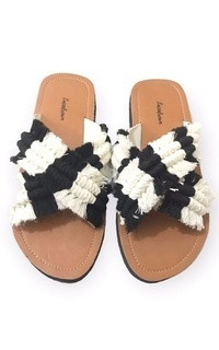 Sepatu Sandal Macrame Cross Black and White