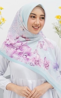 Hijab Motif Orchidz Signature Square Voile Scarf Hijab Premium Wanita Tiffany Aqua