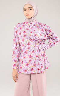 Kemeja Bloom Shirt with Tie Purple