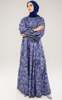 Gamis Bloom Maxi Dress Navy