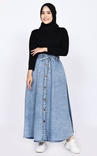 Skirt Long Skirt Denim Flare W/ Button In Snow Blue