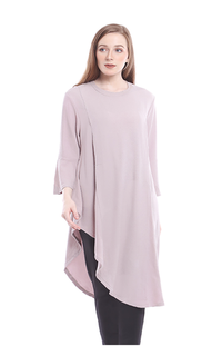 Tunik Inara Tunik Lengan Ruffle Model Asimetris Baju Atasan Plain Wanita Premium Quality - Grey