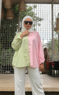 Kemeja Oversized Two Tone (Pink-Lime) Shirt