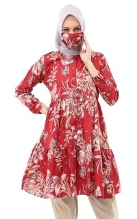 Tunik Sania Tunik Muslimah Atasan Wanita Long Sleeve Free Face Mask Premium Quality - 6 Maroon