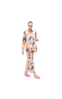 Blus One Set Pakaian Wanita Lengan Panjang Atasan Bawahan Wanita Relaxed Fit - Cream Blue Cream-549308