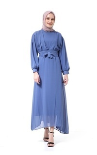 Long Dress Alika Gamis Dress Long Sleeve Wanita Muslimah High Quality Premium - Blue Blue-550185