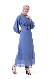 Long Dress Alika Gamis Dress Long Sleeve Wanita Muslimah High Quality Premium - Blue Blue-550188