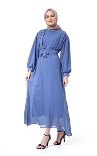 Long Dress Alika Gamis Dress Long Sleeve Wanita Muslimah High Quality Premium - Blue Blue-550189