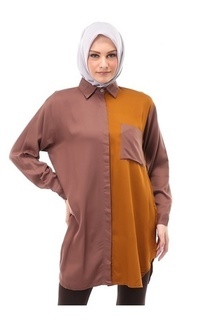 Tunik Azika Tunik Muslimah Atasan Wanita Dual Tone Color Relaxed Fit - Brown 003