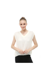 Vest Vest Knit Atasan Wanita Sleeves Kerah V-neck Design Simple Fashionable - White