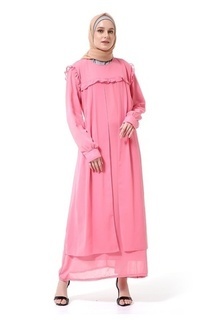 Long Dress Syabrina Gamis Maxy Design Renda Fashion Muslimah Wanita High Quality - Dusty