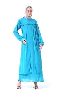 Long Dress Syabrina Gamis Maxy Design Renda Fashion Muslimah Wanita High Quality - Toska