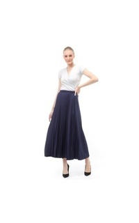 Rok Skirt Plisket Fashionable Bawahan Wanita Modern Relaxed Fit - Navy