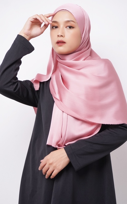 Pashmina - Daw Project DH087 Kerudung Pashmina Pasmina Phasmina Crinkle Satin Silk Premium Shawl Laser Cut Pink Candy - Pink Candy