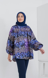 Blus Zahra Ruffle Blouse - Navy