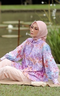 Kemeja Zahra Mix Shirt - Purple Blue