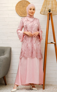 Long Dress Dress Khadijah  Set Outer - Pink