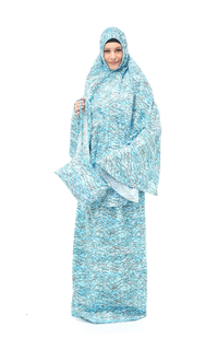 Mukena Damara Mukenah Bali Muslimah Atasan Bawahan Wanita Motif Kombinasi Relaxed Fit - Blue