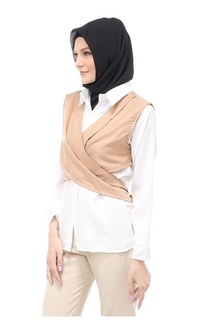 Blouse Atasan Blouse Long Sleeve Wanita Muslimah Motif Polos Regular Fit - Mocca Mocca-563189