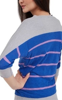 Shirt Khazanska Stripe T-shirt Baju Lengan Pendek Kaos Atasan Casual Wanita - Light Grey