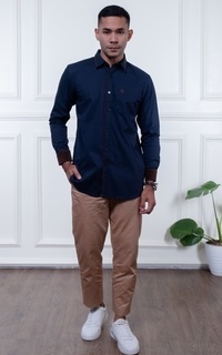 Menswear Kemeja Navy Suede L.Panjang