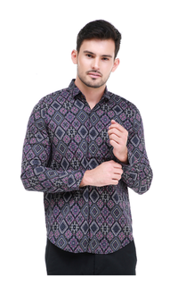 Kemeja Dwan Kemeja Batik Pria Permata Atasan Formal Longsleeve Shirt Material Cotton ORIGINAL - Black