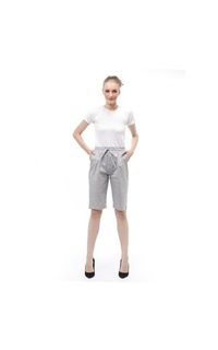 Pants Pants 7/8 Motif Solid Rubbery Waist Bawahan Wanita - Abu Abu-565902