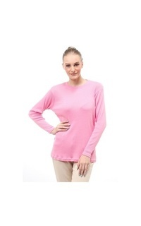 Shirt Briley Kaos Atasan Wanita Long Sleeves Fashionable Motif Salur Relaxed Fit - Soft Pink