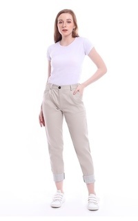 Celana Baggy Pants Skinny Celana Panjang Lipit Bawah Stripe Wanita Kasual Premium Quality - Cream Cream-568945