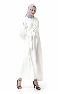 Gamis Alliyah Dress Gamis Muslimah Long Sleeve Model Balon Regular Fit Premium High Quality - Putih Putih-571859