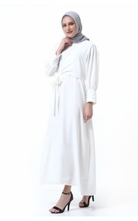 Gamis Alliyah Dress Gamis Muslimah Long Sleeve Model Balon Regular Fit Premium High Quality - Putih Putih-571861