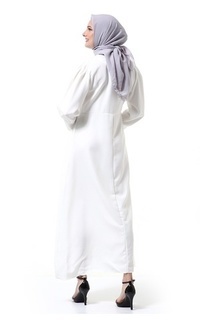 Gamis Alliyah Dress Gamis Muslimah Long Sleeve Model Balon Regular Fit Premium High Quality - Putih Putih-571863