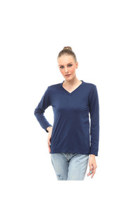 Shirt Kaos Polos Atasan Wanita V-Neck Lengan Panjang Design Simple Relaxed Fit - Navy