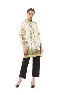 Tunic Olaf Atasan Batik Wanita Tunik Traditional Motive Elegant Design Material Cotton ORIGINAL - White Green White Green-576591
