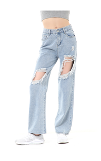 Pants Stella Highwaist Baggy Ripped Jeans Wanita Long Pants Desain Sobek Material Denim ORIGINAL - Blue Blue-576962