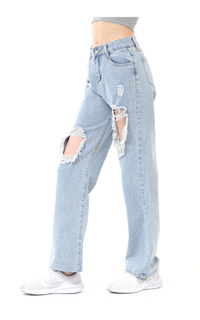 Pants Stella Highwaist Baggy Ripped Jeans Wanita Long Pants Desain Sobek Material Denim ORIGINAL - Blue Blue-576968
