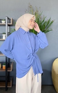 Kemeja Mybamus Naia Shirt Cringkle Blue M17222 R85S6 Blue-578504