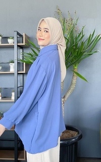 Kemeja Mybamus Naia Shirt Cringkle Blue M17222 R85S6 Blue-578508