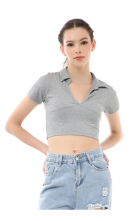 Blus Cerise Crop Top Kaos Pendek Wanita T-Shirt Short Sleeve Plain Motive Material Cotton ORIGINAL - Light Grey Light Grey-578975