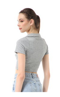 Blus Cerise Crop Top Kaos Pendek Wanita T-Shirt Short Sleeve Plain Motive Material Cotton ORIGINAL - Light Grey Light Grey-578976