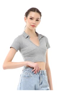 Blus Cerise Crop Top Kaos Pendek Wanita T-Shirt Short Sleeve Plain Motive Material Cotton ORIGINAL - Light Grey Light Grey-578977