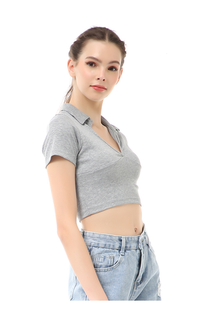 Blus Cerise Crop Top Kaos Pendek Wanita T-Shirt Short Sleeve Plain Motive Material Cotton ORIGINAL - Light Grey Light Grey-578979
